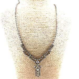 Vintage Double Drop Diamante Rhinestone Necklace